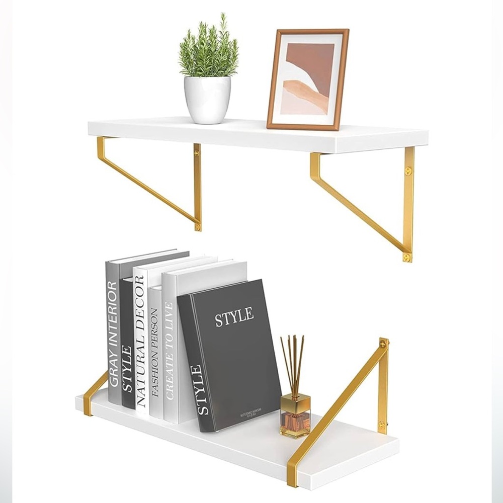 White Shelves with Gold Hardware